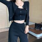Set: Knit Cardigan + Sleeveless Top + Wide-leg Pants