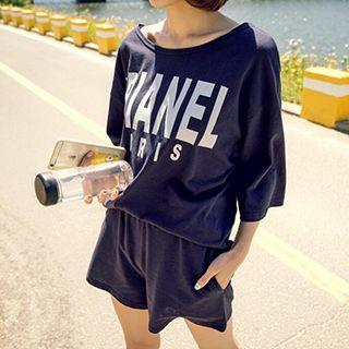 Set: Letter Elbow-sleeve Top + Shorts