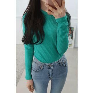Petite Size Colored Slim Rib-knit Top
