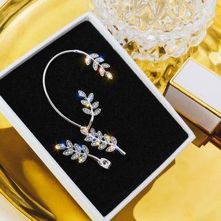 Rhinestone Leaf Dangle Earring 1 Piece - As Shown In Figure - One Size