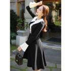 Lace-trim Bell-sleeve Flare Dress