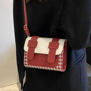 Houndstooth Panel Buckled Crossbody Bag