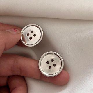 Button Ear Stud 1 Pair - Silver - One Size