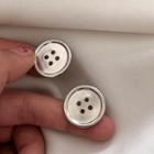Button Ear Stud 1 Pair - Silver - One Size