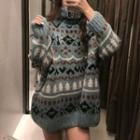 Mock-neck Long-sleeve Printed Knit Sweater