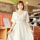 V-neck Tie-waist Midi Dress