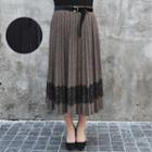 Lace Trim Accordion Pleat Midi Skirt