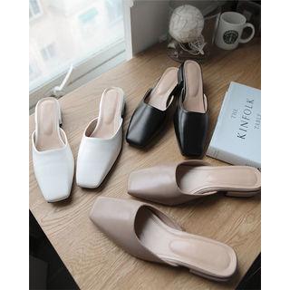 Square-toe Low-heel Mules