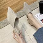 Pointed Knit Block Heel Mules
