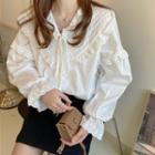 Peter Pan Collar Long-sleeve Shirt As Shown In Figure - One Size