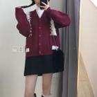 Flower Print Cardigan / Mini A-line Skirt / Set