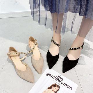 Faux Suede Studded Ankle Strap High Heel Sandals
