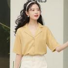 Short-sleeve Plain Shirt Yellow - One Size