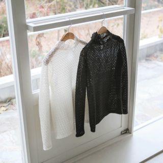 Mock-neck Keyhole-back Lace Top