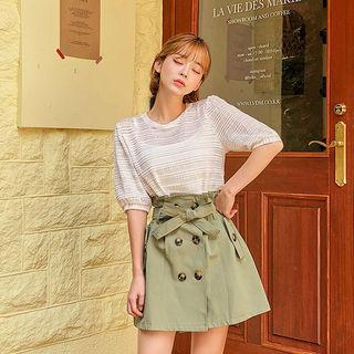 Puff-sleeve Tiered Lace Top