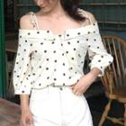 3/4-sleeve Cold Shoulder Dotted Shirt Dotted - Almond - One Size