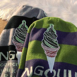 Ice Cream Embroidered Striped Sweater