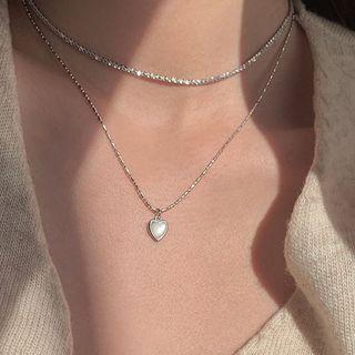 Heart Shell Pendant Sterling Silver Choker Silver - One Size