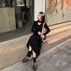 Open Front Midi Knit Dress Black - One Size