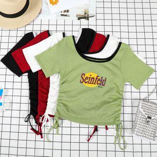 Short-sleeve Drawstring Print T-shirt