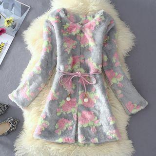 Floral Print Faux Fur Jacket