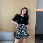 Ruffle Trim Floral Print Mini Skirt