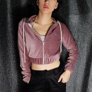 Long-sleeve Cropped Zip Hooded Top