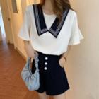 Short-sleeve Paneled Blouse / Wide-leg Shorts