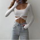 Long-sleeve Twisted Cut-out Cropped T-shirt