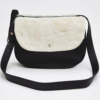 Faux-fur Panel Flap Shoulder Bag