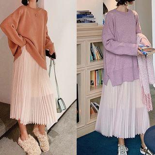 Set: Sweater + Sheer Pleated Midi Skirt