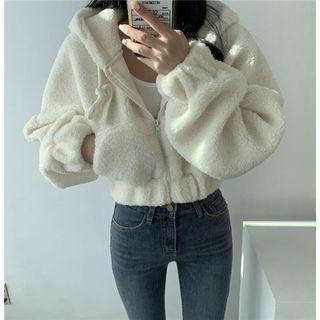 Faux Shearling Cropped Hooded Jacket