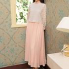 Set: Embroidered Mandarin Collar Lace Blouse + Midi Culottes