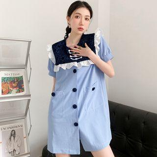 Short-sleeve Sailor Collar Frill Trim Mini Dress
