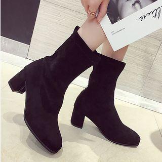 Lettering Chunky-heel Short Boots
