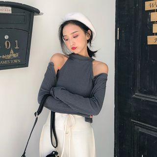 Set: Halter Knit Top + Cropped Knit Jacket
