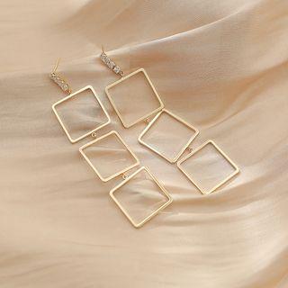 Hollow Square Drop Earring 1 Pair - 925 Silver - Gold - One Size