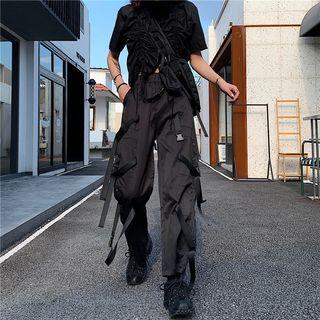 Elastic Waist Belted Straight-cut Pants