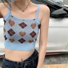 Argyle Knit Cropped Camisole Top Argyle - Blue - One Size
