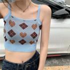 Argyle Knit Cropped Camisole Top Argyle - Blue - One Size