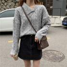 V-neck Asymmetric Cable Knitted Sweater