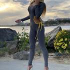 Long-sleeve Cut-out Lace Up Jumpsuit