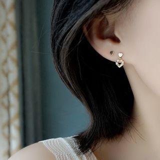 Asymmetric Ear Stud 1 Pair - Green & Red & Black Rhinestone - Gold - One Size