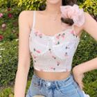 Cherry Print Cropped Camisole Top Pink & Green Printed - White - One Size
