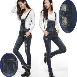 Ripped Skinny Dungaree Jeans