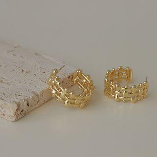 Woven Sterling Silver Ear Stud 1 Pair - S925 Silver - Gold - One Size