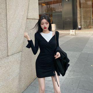 Mock Two Piece Long-sleeve Skinny Dress