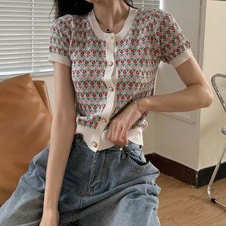 Floral Short-sleeve Cropped Cardigan