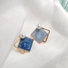 Non-matching Faux Pearl Glaze Square Earring