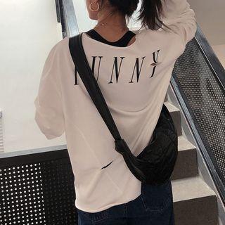 Long-sleeve Ripped Letter T-shirt White - One Size